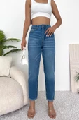 Kadın Yüksek Bel Duble Paça Jean Pantolon - 2