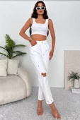 Kadın Yüksek Bel Yırtık Detaylı Mom Fit Jean Pantolon - 3