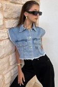 Kadın Püsküllü Denim Yelek - 3