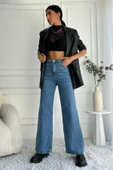 Kadın Yüksek Bel Wide Leg Mavi Jean Pantolon - 6