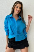 Kadın Oversize Kabartma Desenli Asimetrik Gömlek - 6
