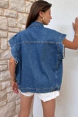 Kadın Oversize Kolları Püsküllü Denim Yelek - 5