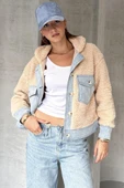 Suni Yünlü Denim Detaylı Ceket - 1