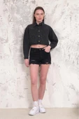 Kadın Taşlı Crop Denim Ceket - 8