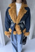 Kemerli Denim Kürk Ceket - 3