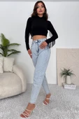 Kadın Yüksek Bel Taşlı Jean Pantolon - 4
