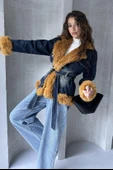 Kemerli Denim Kürk Ceket - 4