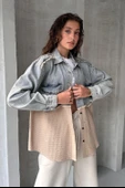Yarı Eskitme Denim Detaylı Gömlek - 3