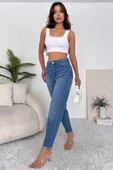 Kadın Yüksek Bel Duble Paça Jean Pantolon - 5