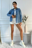 Kadın Oversize Mavi Denim Gömlek - 3
