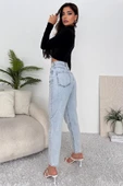 Kadın Yüksek Bel Taşlı Jean Pantolon - 5