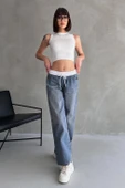 Yüksek Bel Bağcık Bel Detay Jean - 11