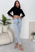 Kadın Yüksek Bel Taşlı Jean Pantolon - 2