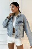 Kadın Oversize Denim Mavi Ceket - 5