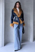 Kemerli Denim Kürk Ceket - 1