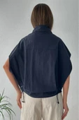 Kadın Oversize Bel Ayarlamalı Çıtçıt Düğmeli Paraşüt Lacivert Yelek - 7