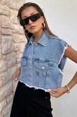 Kadın Püsküllü Denim Yelek - 2