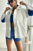 Kadın Oversize Çıkarılabilir Kapüşonlu Denim Bej Ceket - 3