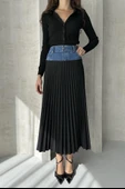 Denim Detay Pileli Etek - 1