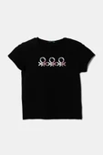 Kız Çocuk Siyah Simli Logo Baskılı T-Shirt - 1