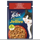 Felix Pouch Sensations Jellies Sığır Etli ve Domatesli Yaş Kedi Maması 85 Gr - 1