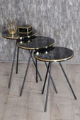 Zigon Sehpa Ve Orta Sehpa Elips Set Siyah Metal Ayak Çift Altın Bendir - 4