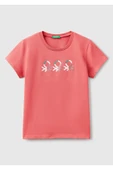 Kız Çocuk Siyah Simli Logo Baskılı T-Shirt - 4