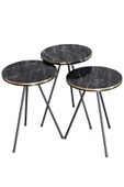 Zigon Sehpa Ve Orta Sehpa Elips Set Siyah Metal Ayak Çift Altın Bendir - 5