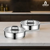 Nova 4 Parça Paslanmaz Çelik Cam Kapaklı Tava 22-26 cm thumbnail 1