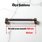 Grip Desenli Antik Sarı Metal Kulp 128 mm Mobilya Çekmece Mutfak Dolabı Dolap Modern Kapak Kulpları - 3