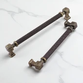 Grip Desenli Antik Sarı Metal Kulp 192 mm Mobilya Çekmece Mutfak Dolabı Dolap Modern Kapak Kulpları thumbnail 4