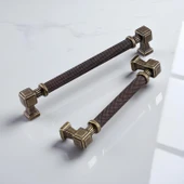 Grip Desenli Antik Sarı Metal Kulp 192 mm Mobilya Çekmece Mutfak Dolabı Dolap Modern Kapak Kulpları thumbnail 2