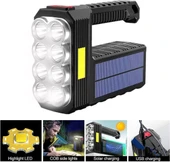 El Feneri Çok Fonksiyonlu 8 Gözlü Şarjlı Solar Usb Güneş Enerjili Şarj Edilebilir Süper Parlak Fenr - 1