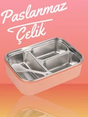 Relaxion Üç Bölmeli, Paslanmaz Çelik, Turuncu Yemek Saklama ve Taşıma Kabı/Kutusu (461) - 3