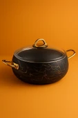 YUNUSOĞLU HOME 28 cm Basık Güveç Tencere 3.5 Litre, Gold Kulplu, 4 mm Granit Kaplama, Yanmaz Yapışmaz - 3