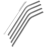 Çelik Pipet Paslanmaz Çelik Metal Meşrubat Pipeti Ve Pipet Temizleme Fırçası Seti 5 Parça - 1