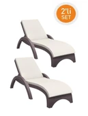 Omnipazar TRK-860 Siesta Fiji Bej Minderli Rattan Desenli Ayarlanabilir Lüks Şezlong Kahverengi 2'li Set - 1