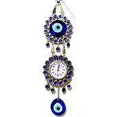 Nikel Zamak Kaplamalı Nazar Boncuklu Gümüş Rengi Mini Duvar Saati - 1