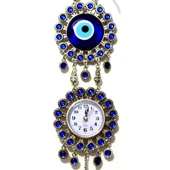 Nikel Zamak Kaplamalı Nazar Boncuklu Gümüş Rengi Mini Duvar Saati - 2