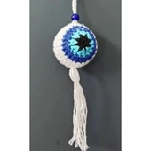 Nazar Boncuğu Desenli Püsküllü Beyaz Araba Süsü - 2