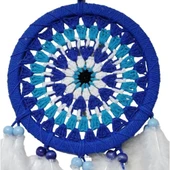 Nazar Boncuğu Desenli Bol Kuş Tüylü Lacivert Dream Catcher El Yapımı Duvar Dekoru - 2