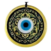 Lale desenli Altın Rengi Nazar Boncuklu Füzyon Cam Duvar Dekoru - 1