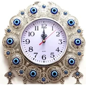 Nazar Boncuklu Gümüş Kaplama Solmaz Kararmaz Duvar Saati - 2