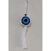 Nazar Boncuğu Desenli Püsküllü Beyaz Araba Süsü - 3