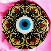 Lale Desenli Altın Varaklı Nazar Boncuklu Füzyon Cam Duvar Dekoru - 2