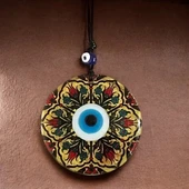 Lale Desenli Altın Varaklı Nazar Boncuklu Füzyon Cam Duvar Dekoru - 3