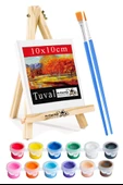 Mini Şövale 10x10 cm Tuval 3 ml Akrilik Boya 12 Renk ve Fırça 1 Paket 10x10 Mini Tuval Masaüstü Küçük Şövale Boyama Seti - 1