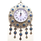 Nazar Boncuklu Gümüş Kaplama Solmaz Kararmaz Duvar Saati - 1