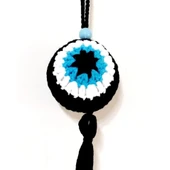 Nazar Boncuğu Desenli Püsküllü Orlon İpten Siyah Araba Süsü - 2