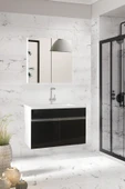 Alfa Banyo Visen OA Beyaz-Siyah Seramik Lavabolu Banyo Dolabı Takımı - 1